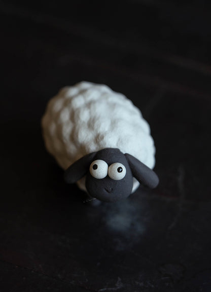 Gohobi Handmade Ceramic YiXing Clay White and Black Sheep Ornament Tea pet