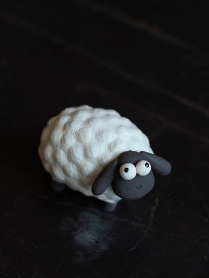 Gohobi Handmade Ceramic YiXing Clay White and Black Sheep Ornament Tea pet