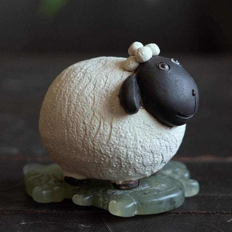 Gohobi Handmade Ceramic YiXing Clay White and Black Sheep Ornament Tea pet