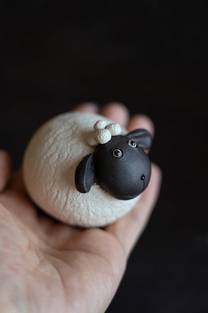 Gohobi Handmade Ceramic YiXing Clay White and Black Sheep Ornament Tea pet