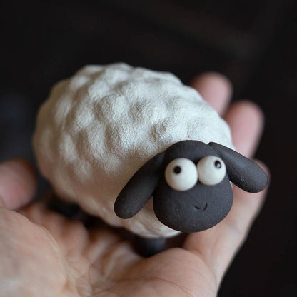 Gohobi Handmade Ceramic YiXing Clay White and Black Sheep Ornament Tea pet