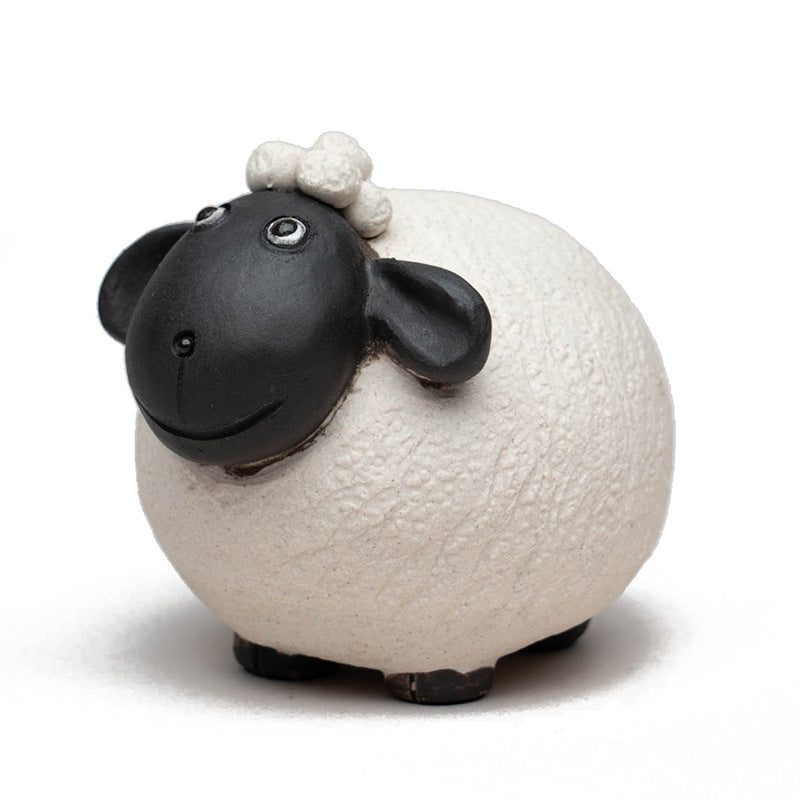 Gohobi Handmade Ceramic YiXing Clay White and Black Sheep Ornament Tea pet