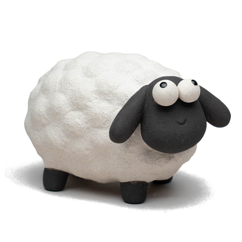 Gohobi Handmade Ceramic YiXing Clay White and Black Sheep Ornament Tea pet