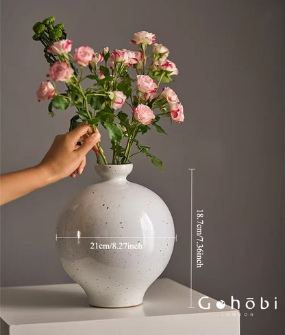 Gohobi Jingdezhen Handmade Ceramic Vase – Coarse Pottery Retro Spherical Flower Vase