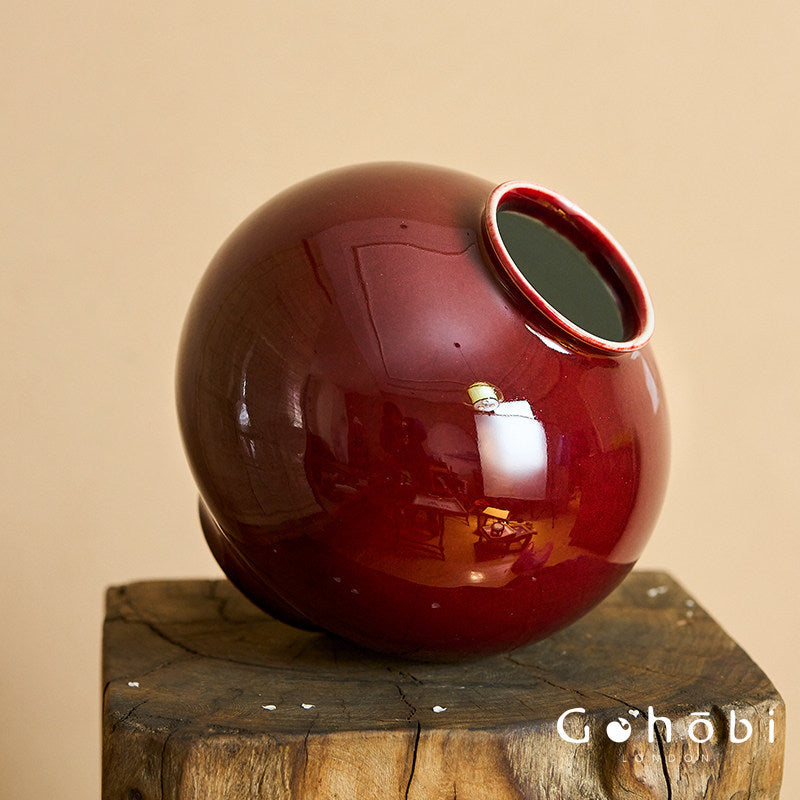Gohobi Jingdezhen Lang Hong Red Ceramic Vase – Handmade Large Round Flower Arrangement Vase