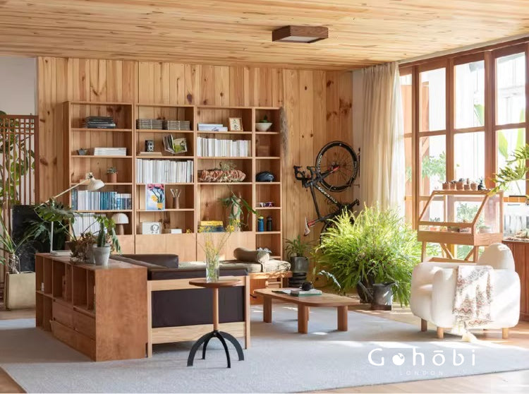 Gohobi Handmade Solid Wood Storage Cabinet – Multi-Layer Wooden Shelving Unit for Living Room or Study | FSC Certified Furniture