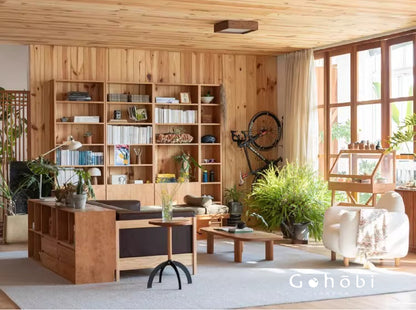 Gohobi Handmade Solid Wood Storage Cabinet – Multi-Layer Wooden Shelving Unit for Living Room or Study | FSC Certified Furniture