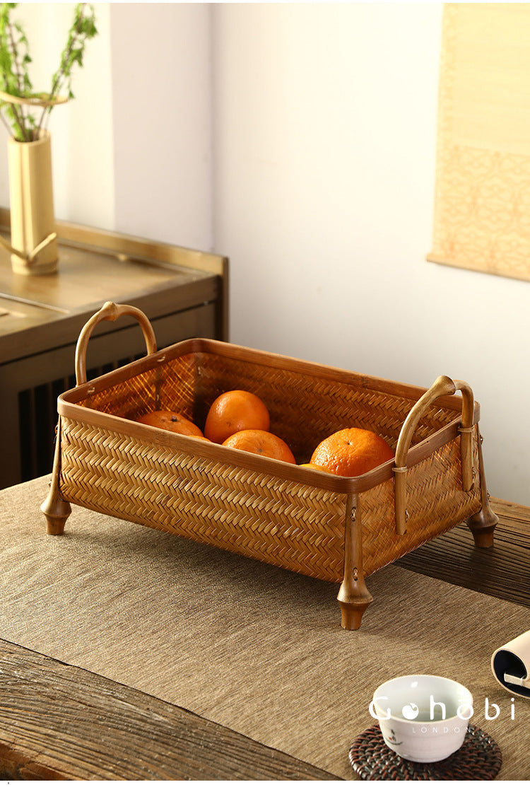 Gohobi Bamboo Woven Hand Basket – Handmade Snack, Fruit & Tea Set Storage Basket for Picnic or Home