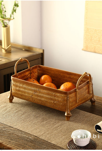 Gohobi Bamboo Woven Hand Basket – Handmade Snack, Fruit & Tea Set Storage Basket for Picnic or Home
