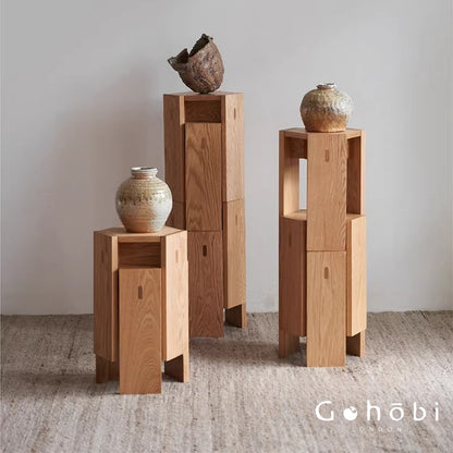 Gohobi Handmade Solid Wood Square Stool – Stackable Wooden Dining Stool Makeup Chair | FSC Certified Furniture, household makeup stool, Chinese square stool can be stacked dining table stool