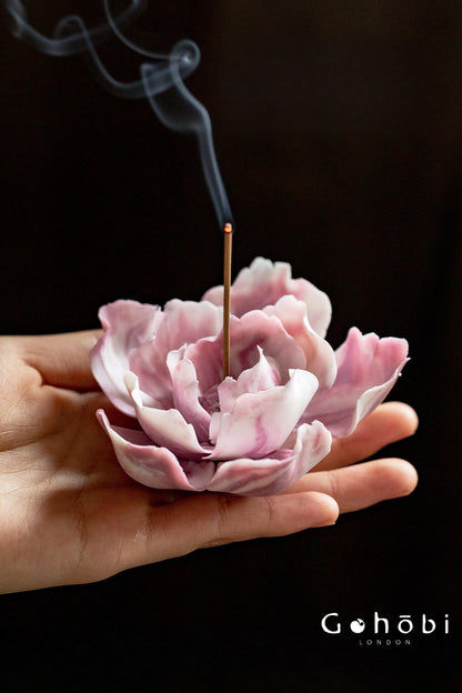 Gohobi Handmade Floral Incense Holder 010 - Purple and Pink Peony