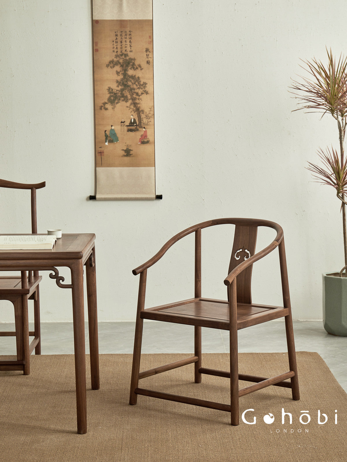 Gohobi Black Walnut Chinese Style Armchair – Solid Wood Taishi Tea Chair