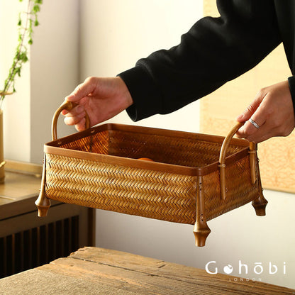 Gohobi Bamboo Woven Hand Basket – Handmade Snack, Fruit & Tea Set Storage Basket for Picnic or Home
