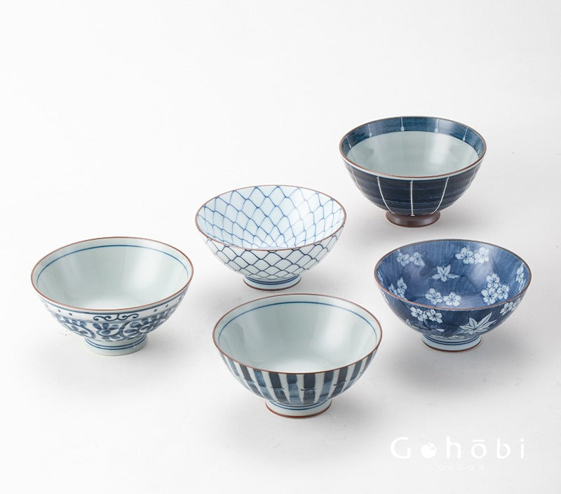 Gohobi Japanese Ancient Dyed Blue Rice Bowl – Minoya Porcelain Tableware [Made in Japan]
