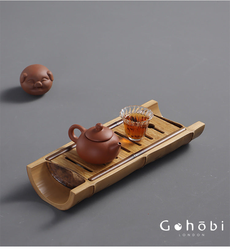 Gohobi Natural Old Bamboo Tea Tray – Water Storage Kung Fu Tea Tray Portable Wet Tea Table
