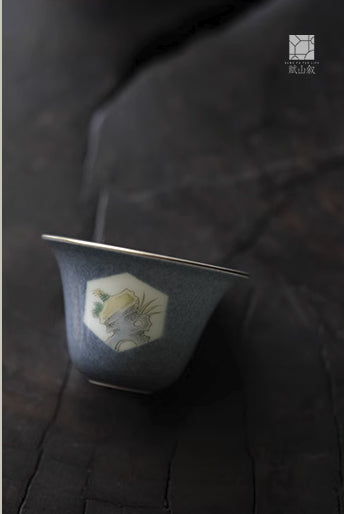 [賦山敘 x Gohobi] “Splash-Blue Stone & Poetry” Teacup Set – 3pcs Handcrafted Jingdezhen Ceramic Gongfu Tasting Cups