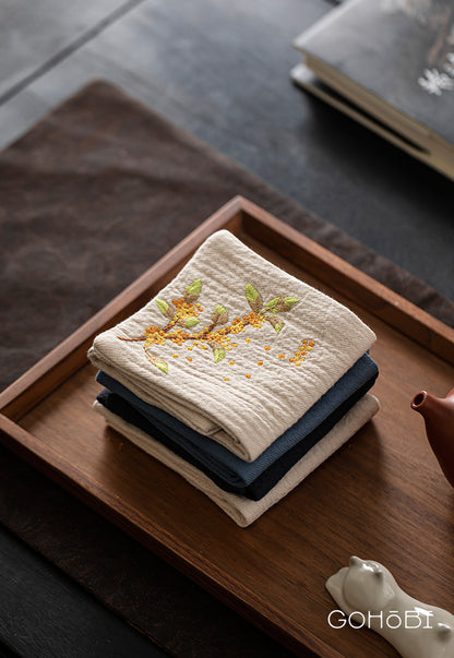 Embroidered tea towel household fabric tea party small square towel tea table towel rag new Chinese absorbent pot towel tea cloth