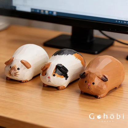 Gohobi Handcrafted Wooden Guinea Pig Ornament – Cute Solid Wood Animal Sculpture Home Decor