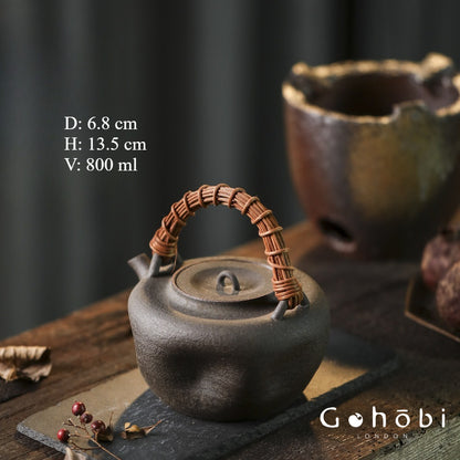 Gohobi Nanbanyaki Fireplace Teapot – Collector’s Wabi-Sabi Beam-Lifted Kettle (800ml)