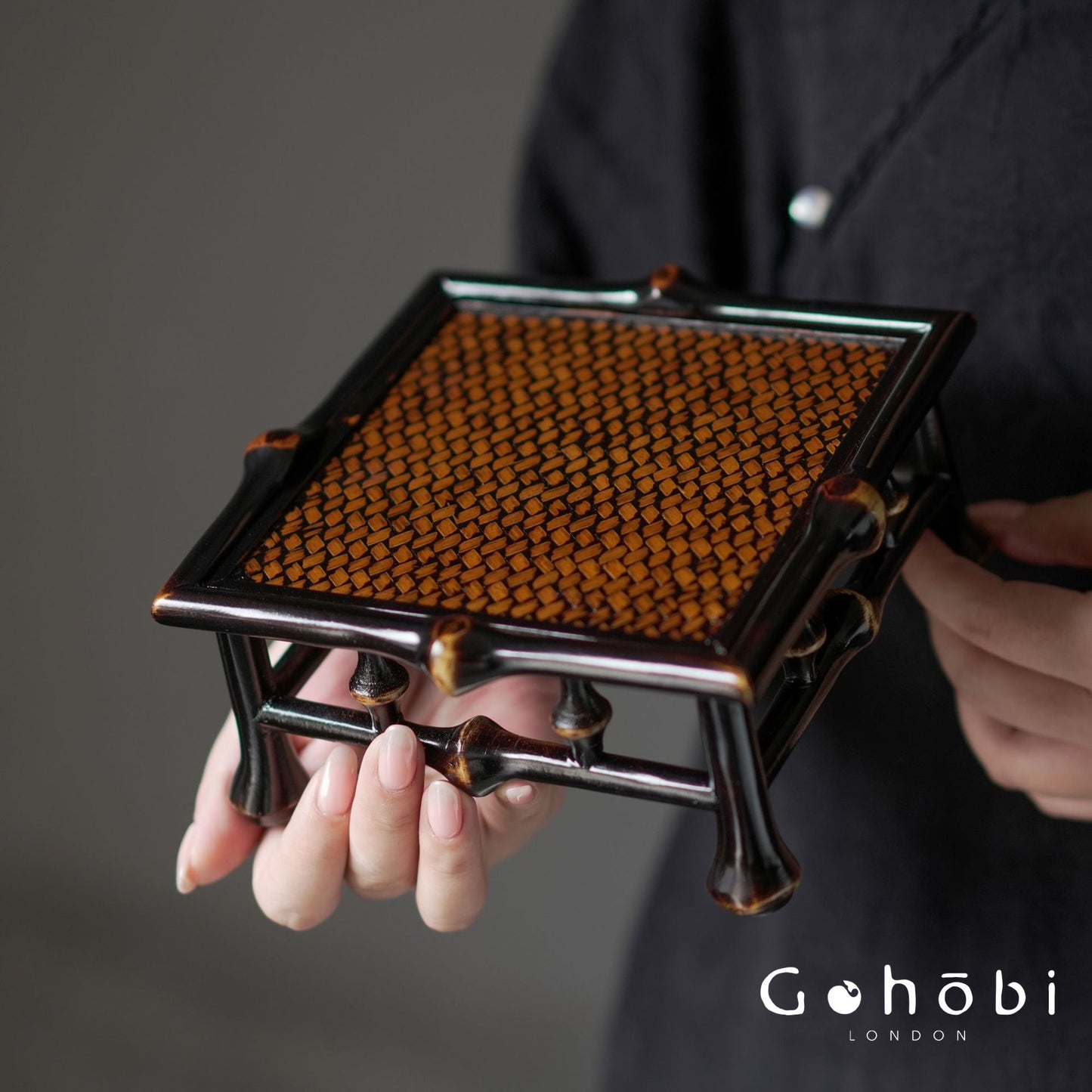 Gohobi Handmade Bamboo Display Table – Retro Tea Set Storage Shelf & Decorative Base