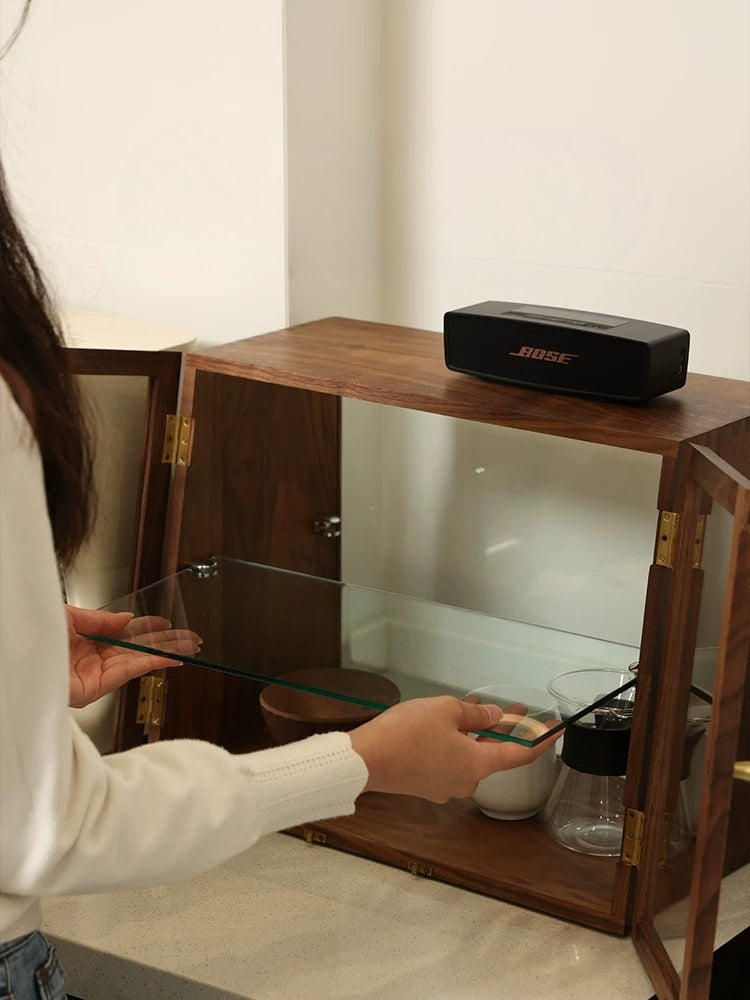 Gohobi Black Walnut Storage Cabinet – Solid Wood Medieval Style Tea and Tableware Cabinet