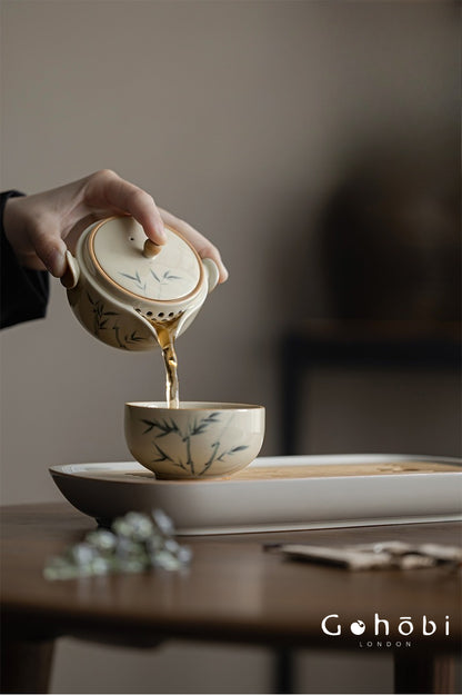 Gohobi Plant Ash Hand-Painted Travel Tea Set – Portable Gaiwan Set with Two Cups