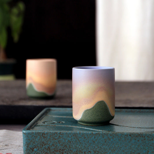 Gohobi Ceramic Japanese Style Green Pink Tea Cup Yunomi