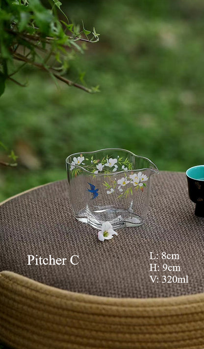 Gohobi Handmade Floral and Bird Glass Pattern Tea Cup Pitcher Teapot