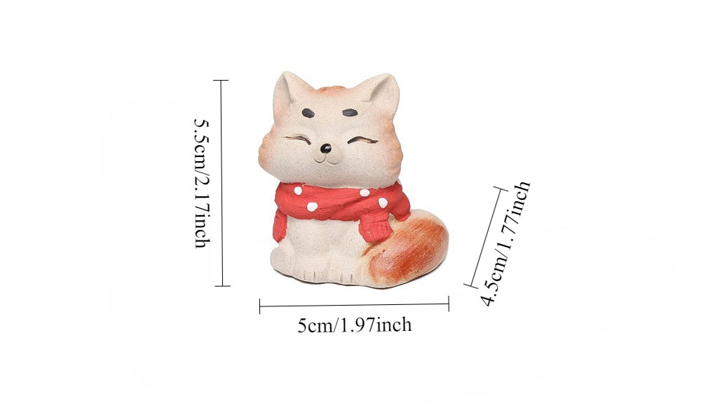 Gohobi Yixing Purple Clay Fox Cat Tea Pet – Hand-Painted Lucky Cat Ornament