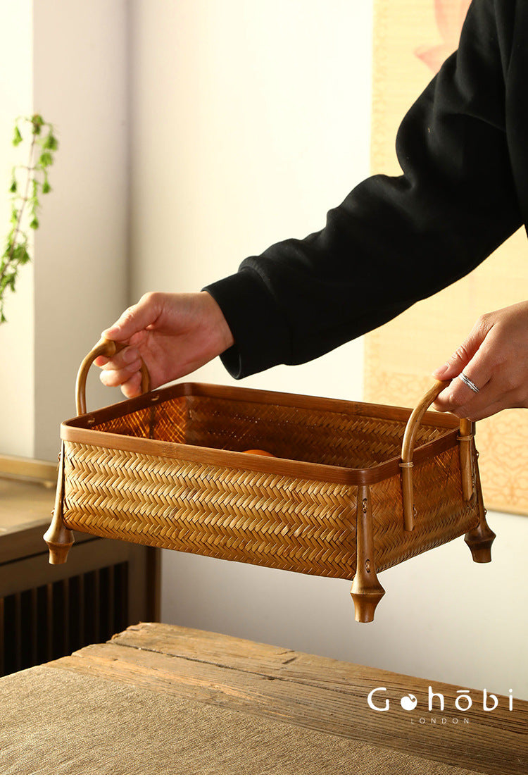 Gohobi Bamboo Woven Hand Basket – Handmade Snack, Fruit & Tea Set Storage Basket for Picnic or Home
