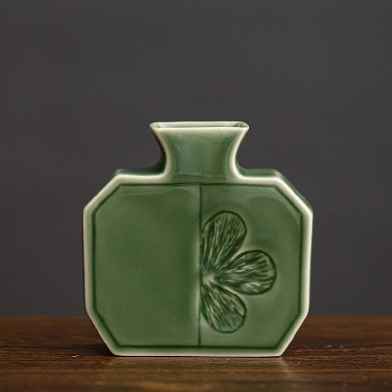 Gohobi Japanese Style Ikebana Ice Grey and Green Vase