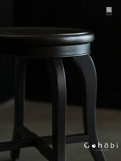 [賦山敘 x Gohobi] Gohobi Shanghai Style Teak Wood Stool – Black Round Solid Wood Tea Table Stool