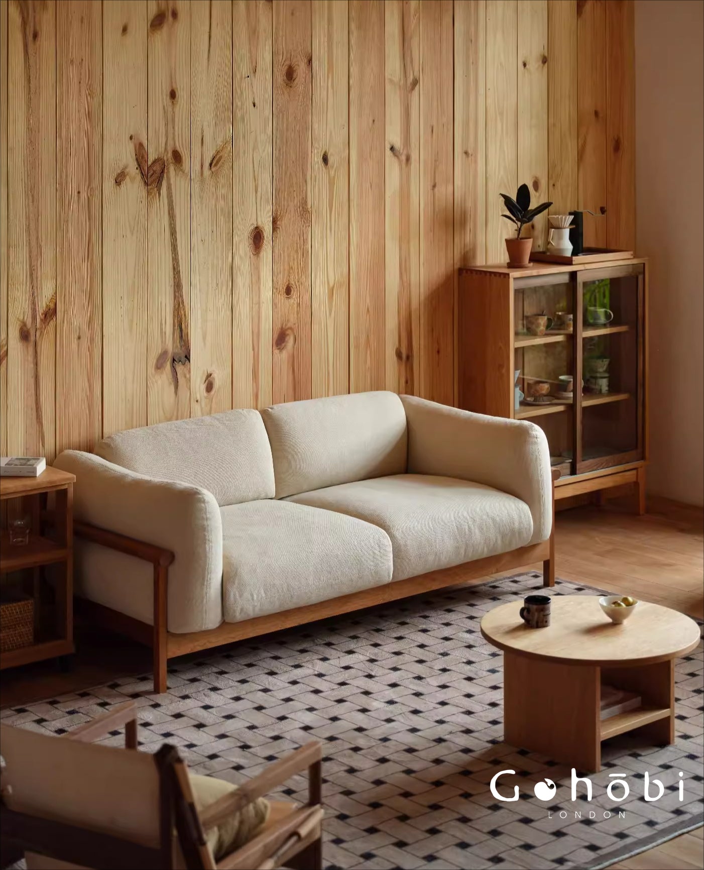 Gohobi Nordic Solid Wood Fabric Sofa – Handmade Double Sofa for Living Room or Small Apartment | FSC Certified Furniture