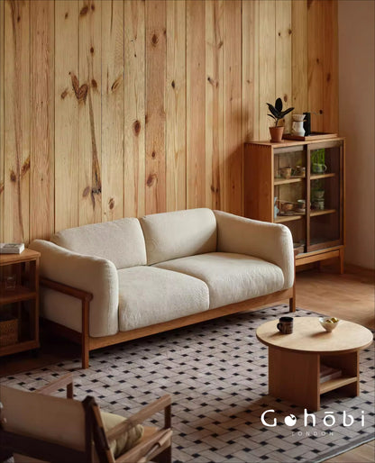 Gohobi Nordic Solid Wood Fabric Sofa – Handmade Double Sofa for Living Room or Small Apartment | FSC Certified Furniture