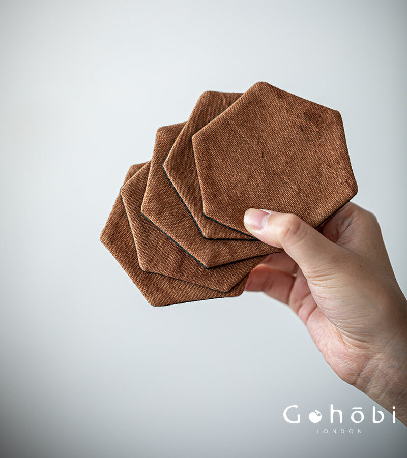 Gohobi Grass and Wood Tie-Dye Tea Coaster – Handmade Fabric Cup Holder Heat Insulation Pad