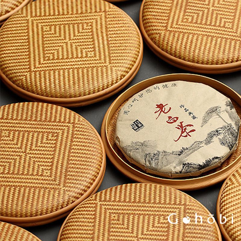 Gohobi Handmade Bamboo Woven Pu'er Tea Box – Retro Chinese Tea Cake Storage Box for Qizi Cake Collection