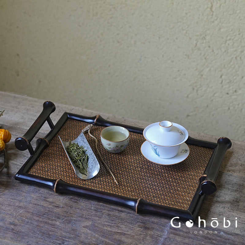 Gohobi Handmade Bamboo Braided Tea Tray – Zen Dry Brewing Table & Tea Set Storage Tray