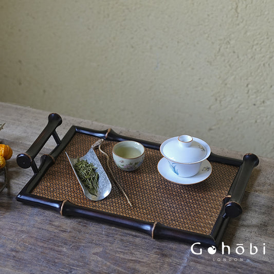 Gohobi Handmade Bamboo Braided Tea Tray – Zen Dry Brewing Table & Tea Set Storage Tray