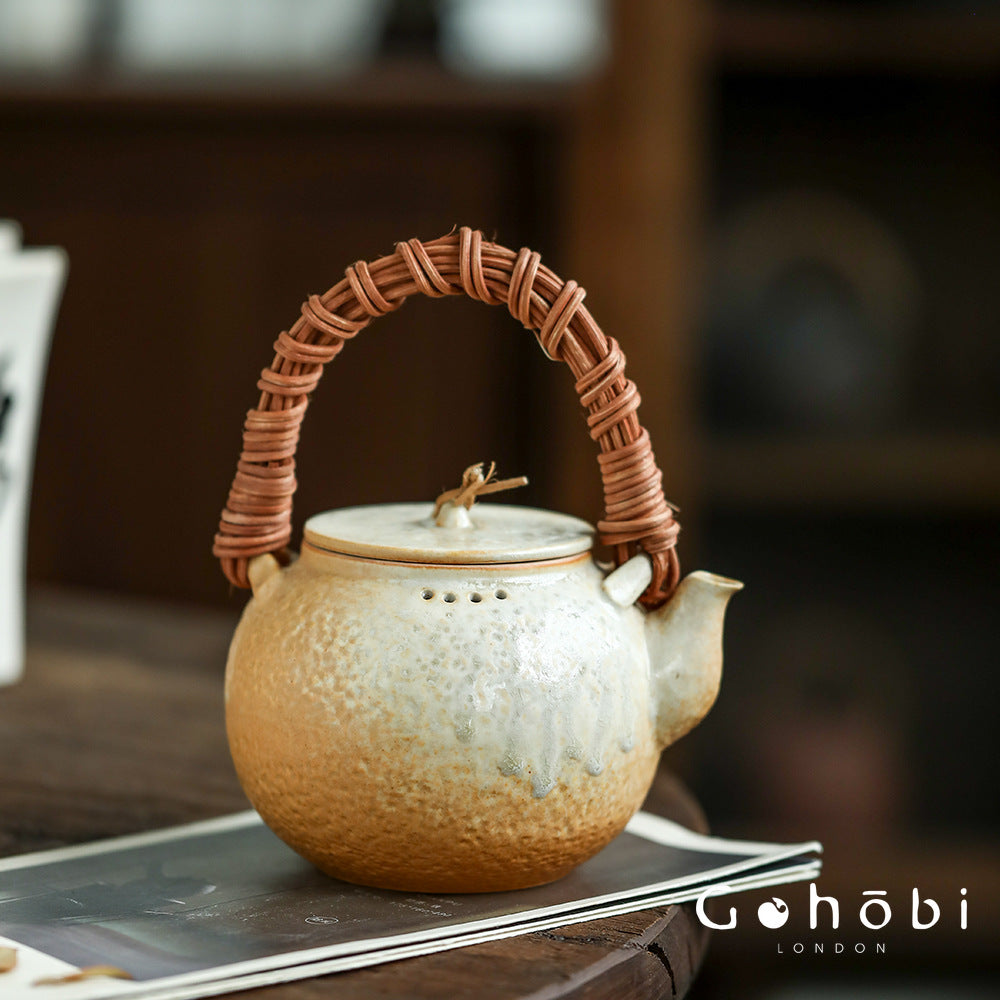 Gohobi Kiln-Changed Glaze Teapot – Pure Handmade White Mud Tea Brewer (900ml)
