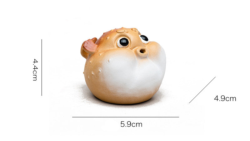 Gohobi Handmade Ceramic YiXing Clay Puffer Fish Ornament Tea pet incense holder