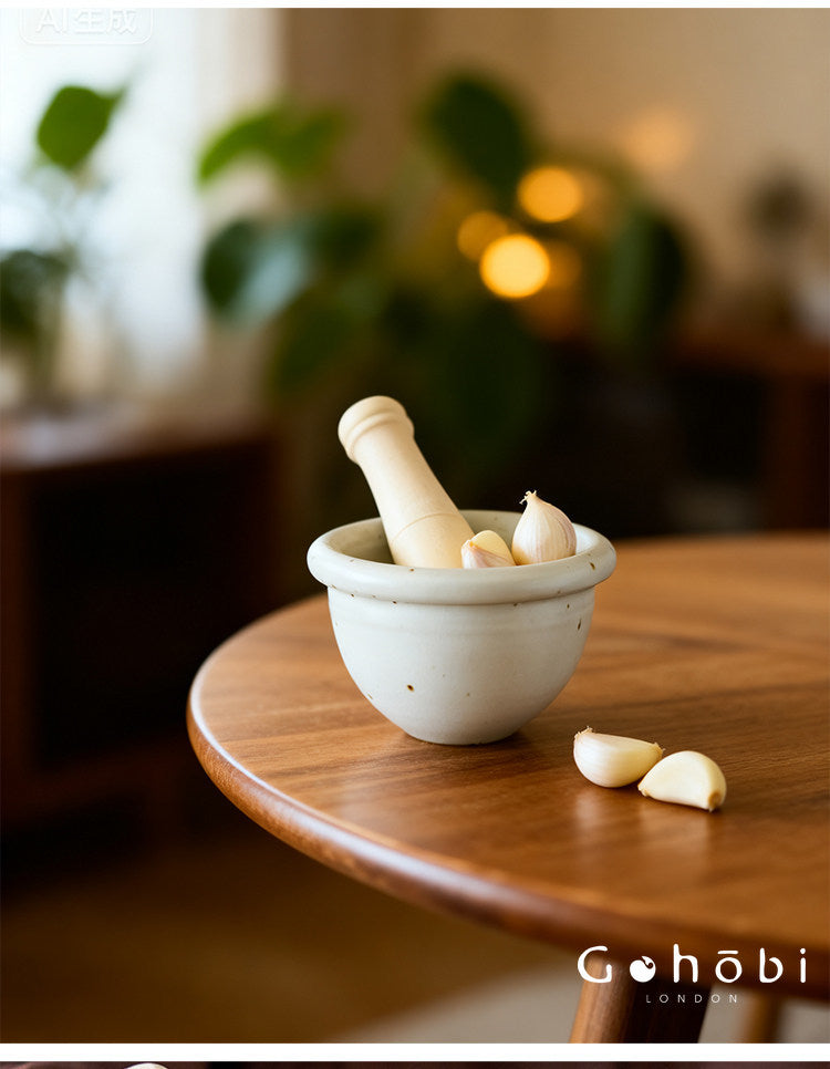 Gohobi Ceramic Garlic Masher Mortar Bowl – Handmade Garlic Crusher and Chili Grinding Bowl