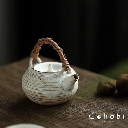 Gohobi Insect-Eaten Shino Handmade Teapot – Japanese Retro Wabi-Sabi Beam Pot (300–400ml)