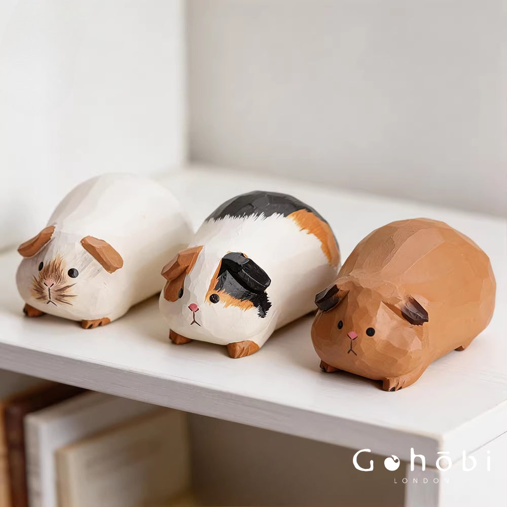 Gohobi Handcrafted Wooden Guinea Pig Ornament – Cute Solid Wood Animal Sculpture Home Decor