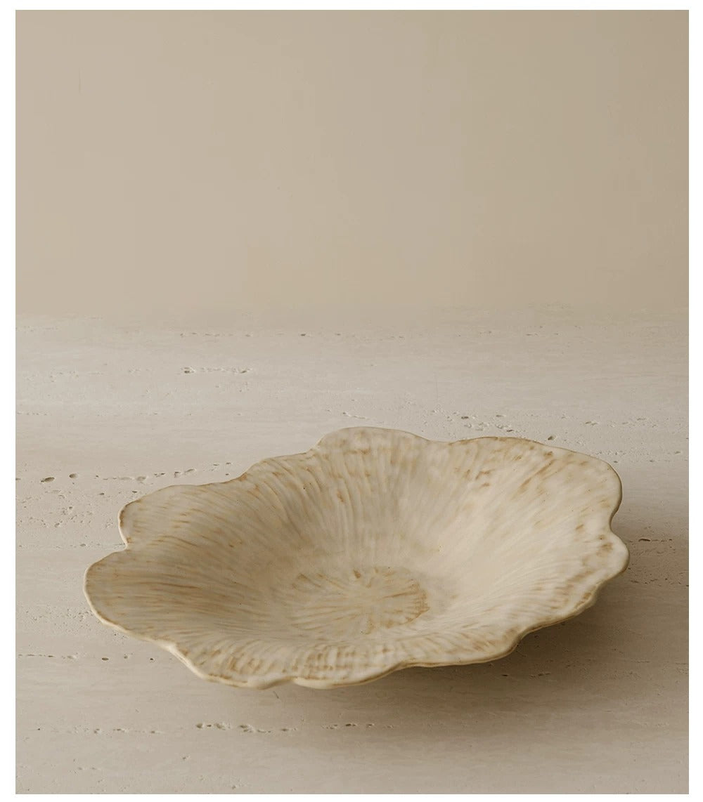 Gohobi French Petal-Shaped Coarse Ceramic Deep Plate