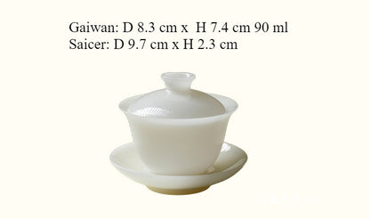 Gohobi Ice Jade Porcelain Gaiwan – Three-Piece Chinese White Porcelain Tea Bowl