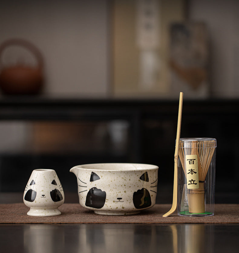 Gohobi Ceramic Matcha Set 045 Panda and Cat