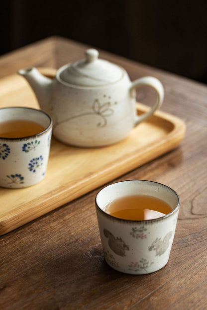 Gohobi Japanese Mino-Fired Squirrel Swallow Ceramic Cups