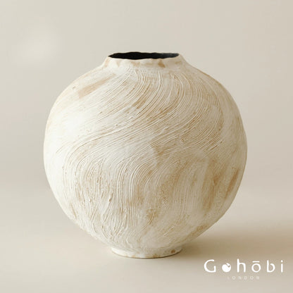 Gohobi Wabi-Sabi Japanese Ceramic Vase – Handmade White Sand Texture Decorative Vase (2 Sizes)