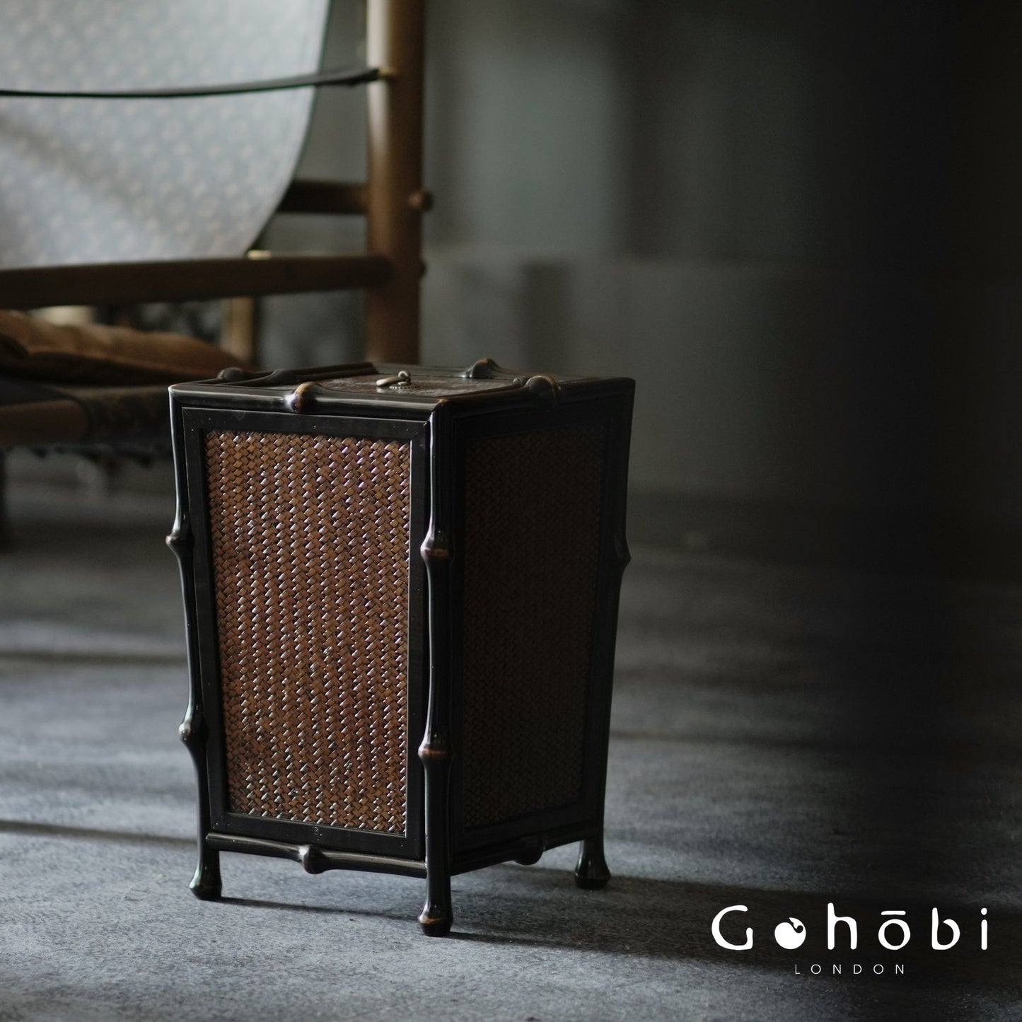 Gohobi Handmade Black Bamboo Waste Basket with Lid – Chinese Style Bamboo Trash Can for Living Room or Study