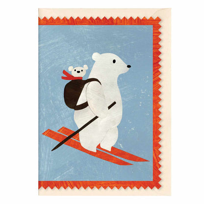 Mortlake Papers Skiing Polar Bear & Cub Christmas Card | Greeting Card [Made in the UK]